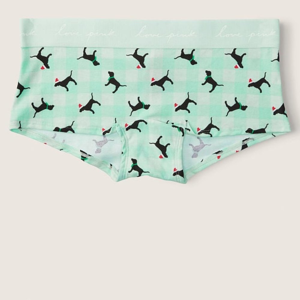 ❄️⛄️🤶VS PINK LOGO Boyshort Christmas X-Mas Holiday Panty Shorties Dogs Santa